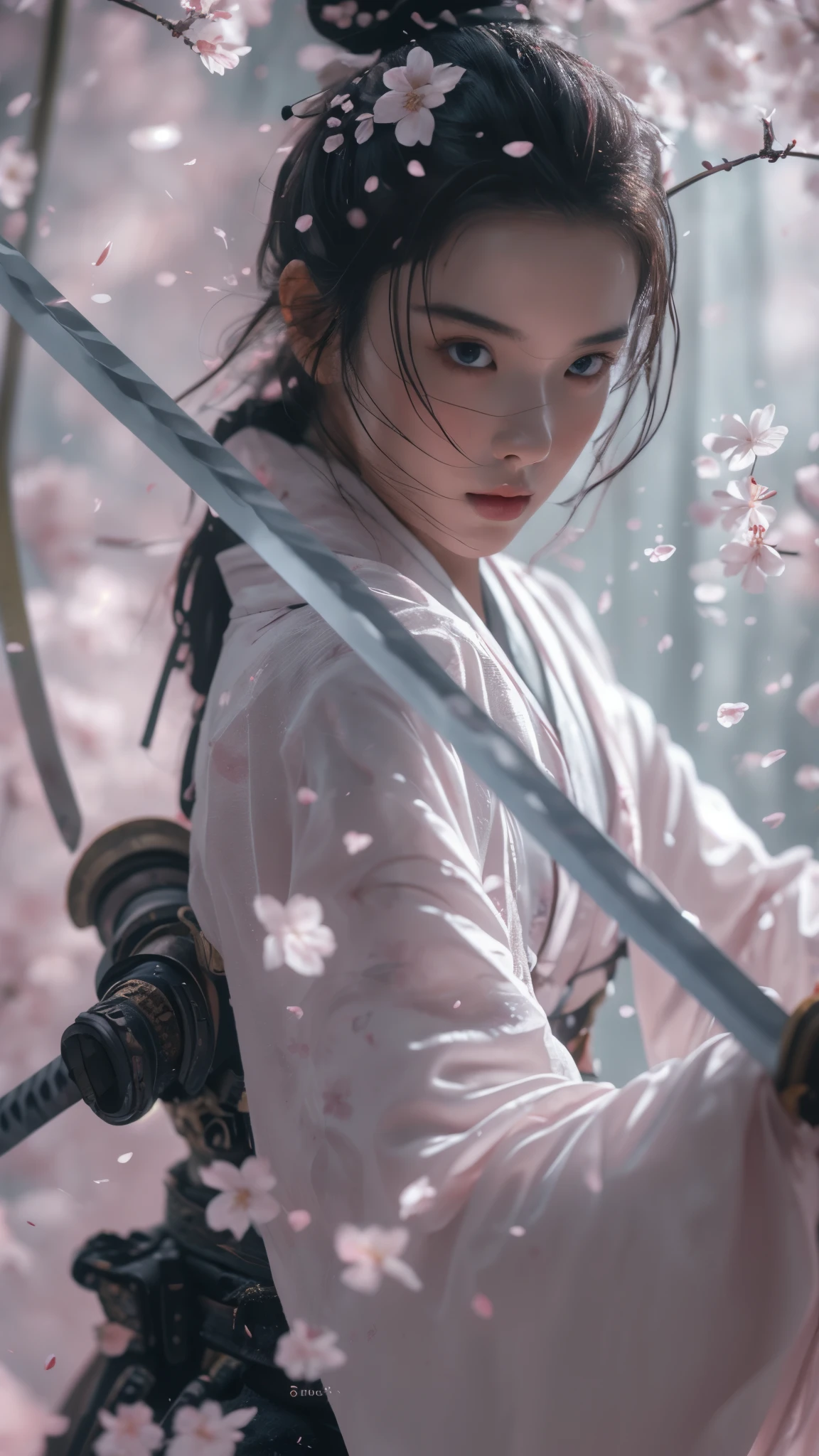 刀cherry blossoms,upper_body,One girl,arms,Black Hair,sword,flowerびら,cherry blossoms,Long Hair,Chinese clothing,Blurred,Hair Bun,hair ornaments,View your viewers,holding sword,Long sleeve,single Hair Bun,flower,
Outdoor,最high quality,masterpiece,figure,Very delicate and beautiful,CG,Unity,8k wallpaper,wonderful,In detail,masterpiece,Official Art,Very detailed CG Unity 8k wallpaper,Incredibly absurd,Large file size,Very detailed,High resolution,Very detailed,Beautiful detailed girl,Realistic,(masterpiece, 最high quality, high quality, High resolution, Very detailed),