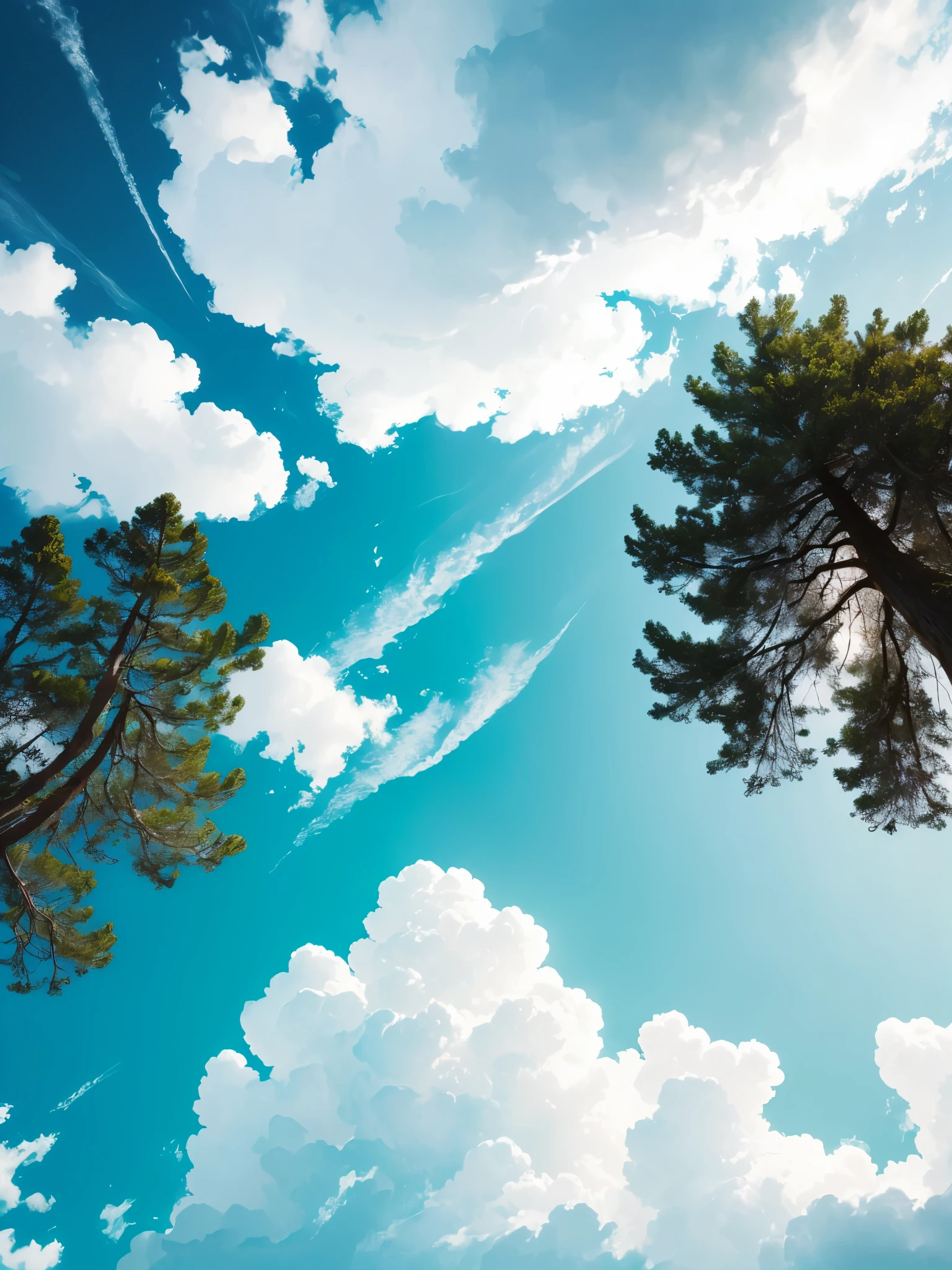 there is a lone tree in the middle of a field, strange trees and clouds, view from below, very low angle photograph, viewed from below, looking up to the sky, towering high up over your view, with a tall tree, looking from slightly below, trees in foreground, maritime pine, looking to the sky, a tall tree, nature and clouds in background