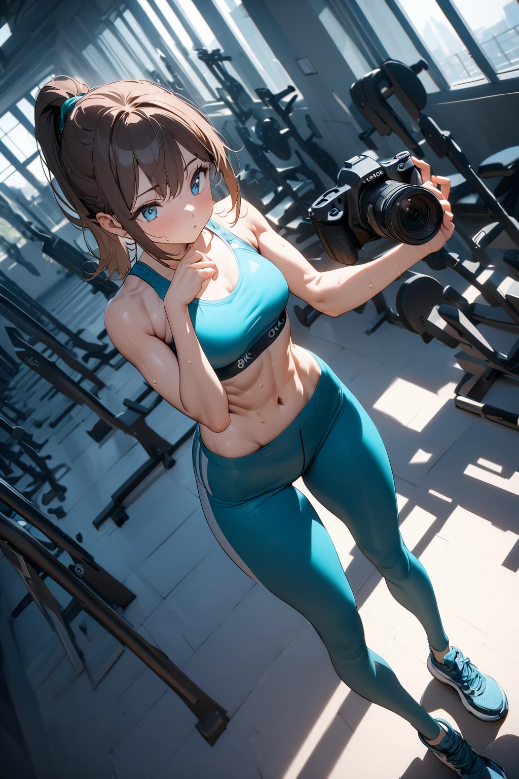 Masterpiece, 4K, sportswear, gymtastic_yoga_croptop, (multiple straps:1.1), woman wearing gymtastic_yoga_croptop,  contrast, analog style, high quality picture, photorealistic, taken by a camera with an expensive lens , women sweating, see though clothing