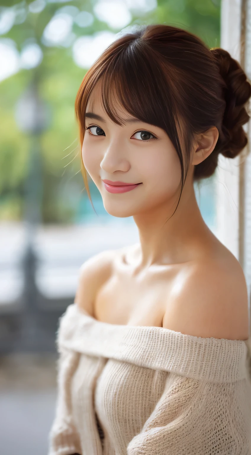 masterpiece,best quality,(Japanese girl),((Beautiful girl)),cleavage,(off shoulder:1.2),(perfect body beauty:1.2),(shy smile),