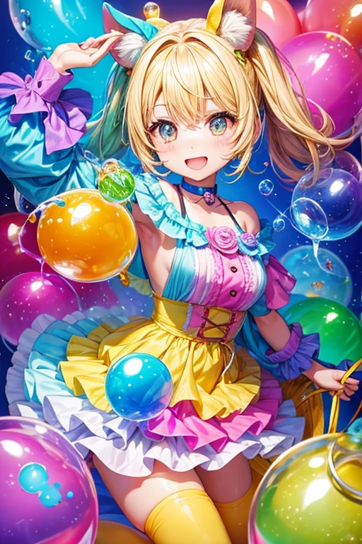 cute dog, Soap bubbles, colorful colors