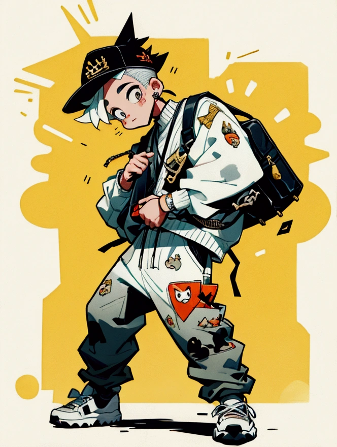 Cartoon boy,carrying a bag,Hip Hop Boy