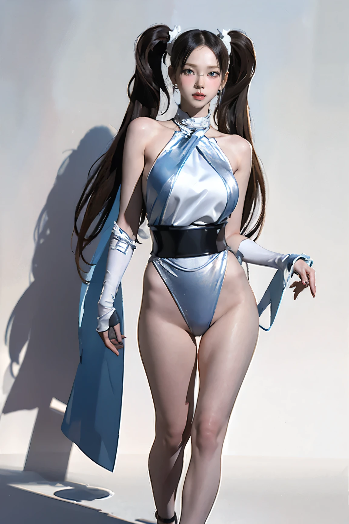 (Crie uma obra-prima hiper-realista da chun-li sexy, Cinematic and photorealistic Chun-Li, Deusa da beleza, She's lovely, have well-shaped lips, your eyes are light honey color, she's very beautiful, completamente perfeita, uma Super Modelo). She is known for her classic and graceful beauty, muito bonita, corpo definido com curvas sensuais e pernas grossas. the iconic character from the sixth Street Fighter game. ((Capture his dynamic fighting stance and powerful kicks with his legs wide open to kick, detalhes requintados, kung-fu, pernas mostrando, bunda aparecendo, (mostrando buceta, buceta perfeita aparecendo quando ela abre as pernas)). ((vestido qipao sexy modificado para mostrar as pernas e sua calcinha de renda transparente, erotic classic blue qipao costume, qipao, micro swimsuit showing pussy, qipao mostrando micro calcinha de renda rosa transparente, calcinha fio dental rosa transparente mostrando buceta, buceta saindo de qipao)) , (impressionante decote mostrando seios enormes, seios grandes naturais, peitos ultra-grandes, mamilos largos e pontiagudos , chun-li sexy quente). The image should be in high definition (16k hard drive) and rendered in stunning 8K resolution, mostrando todos os recursos e texturas intricados. ((Pay attention to Chun-Li'detalhes's costume, including her traditional qipao dress and her unique hairstyle, ela tem uma mecha de cabelo entre os olhos)). Use dramatic lighting to increase the intensity of the scene, emphasizing your strength and determination . This photographic request aims to immortalize Chun-Li as a true work of art, mostrando a sua beleza, o seu corpo tonificado e sensual, his grace and skill in martial arts. ((Foco na personagem, foco no pussy e na bunda dela, close-up no rosto lindo, tiro de baixo pra cima, close na buceta dela, aproxime da buceta dela)). fundo preto, great lighting at night, Super Modelo.