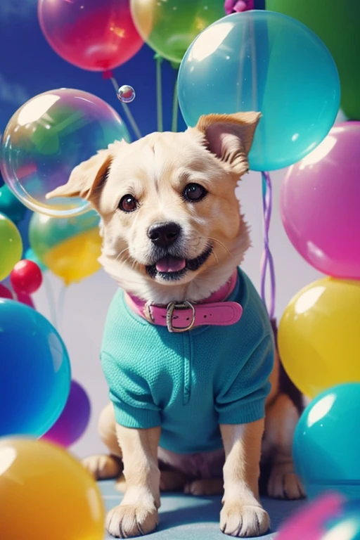 cute dog, Soap bubbles, colorful colors 