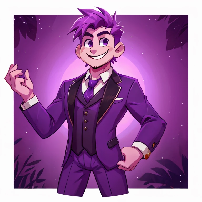 Handsome guy, good physique, Beautiful, purple hair, Nice smile, purple hair third tycoon suit, charismatic, no furry,