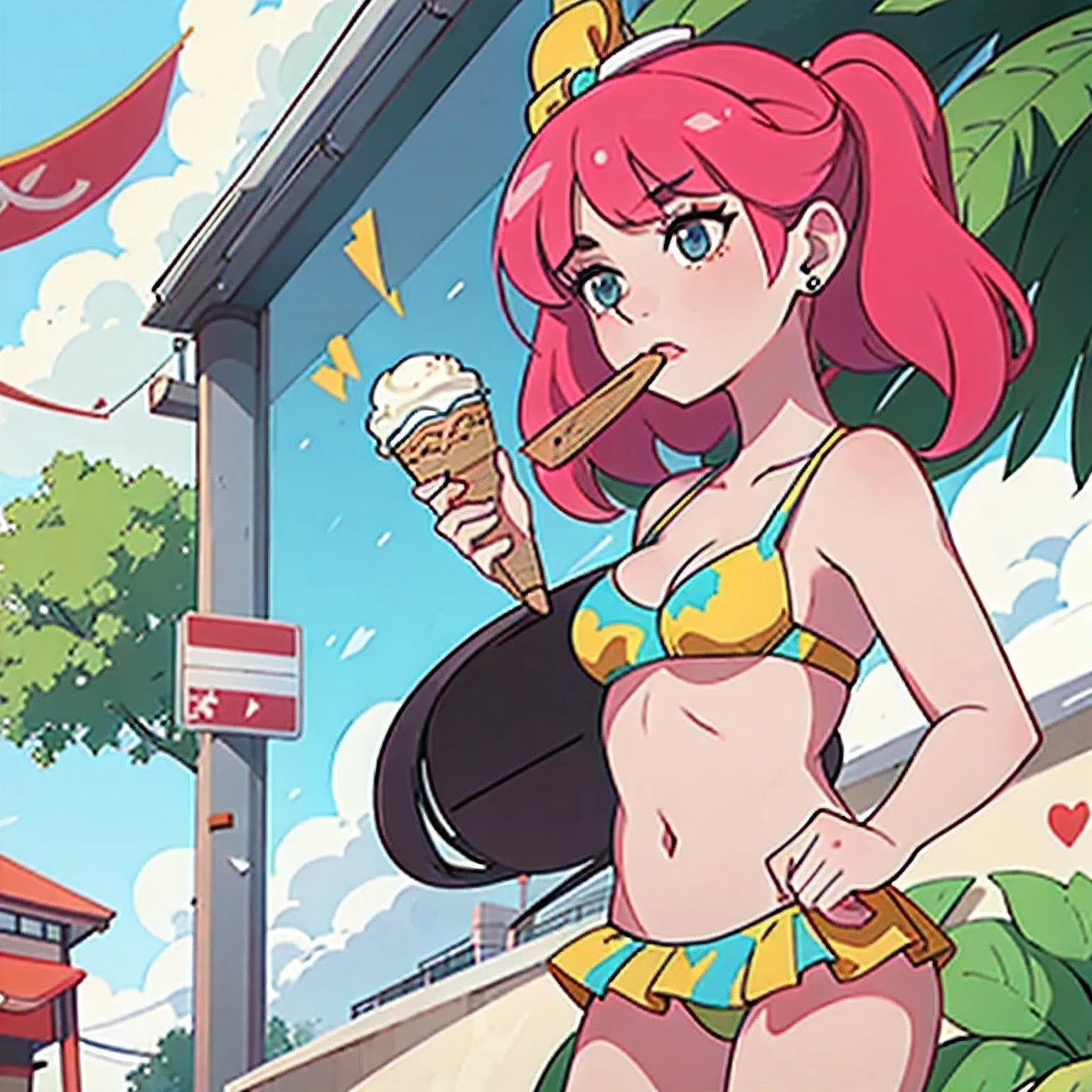 girl in a bikini eating an ice cream cone, eating ice cream, in a bikini, angela white, giorgia meloni, katy perry, in bikini, eating ice - cream, wearing spandex bikini, ice cream on the side, bikini, ice cream, wearing a bikini, candid photo of dirty, shiny plastic bikini, candid shot, cone, 1 girl, solo,in a green dress standing by a wall,portrait of female idol