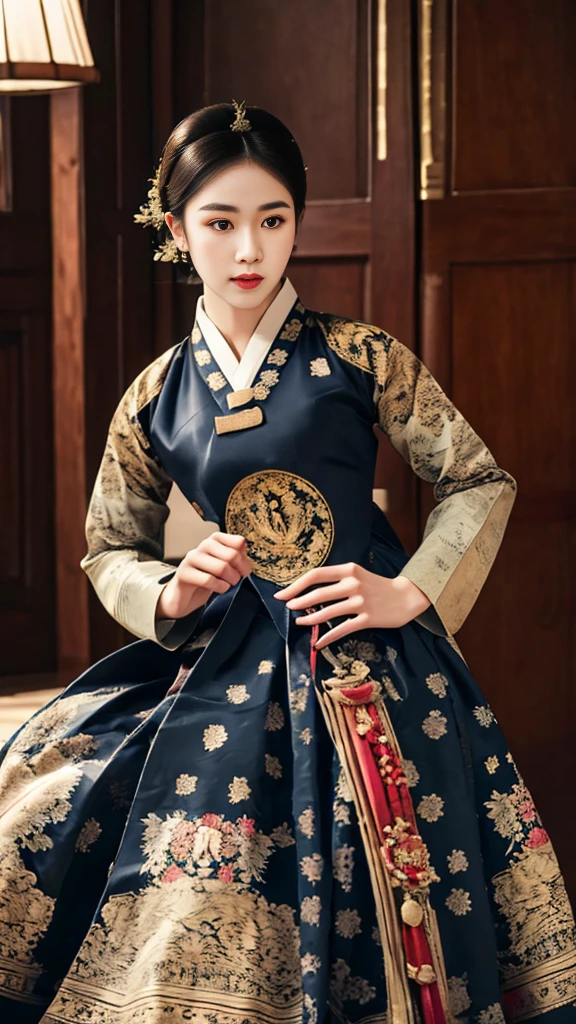 woman wearing dangui,waist up portrait,updo,extremely detailed clothes,masterpiece,8k,trending on pixiv,highest quality,