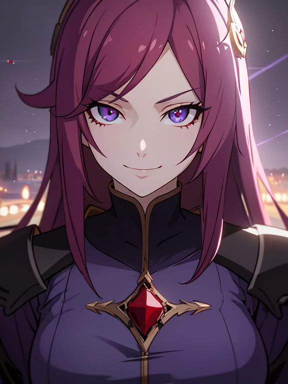 Princess of darkness with eyes of blood, Red hair, crown, evil smile, anime style, lens flare, high detail, first-person view, cinematic lighting, masterpiece, super detail, Best quality, 8 K, uhd