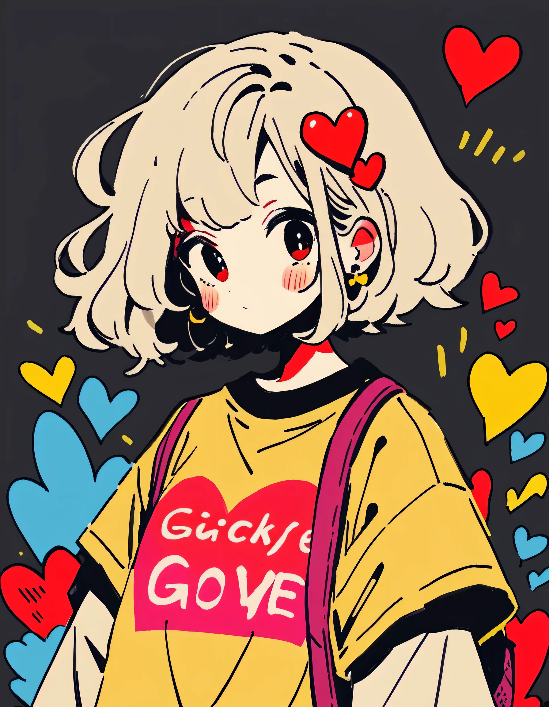 Mika Pikazo style, Simple Line Initialism,Abstract art,Urban Background, colorful hearts ,(((The most beautiful girl of all time))), Sweet face. Lips in love