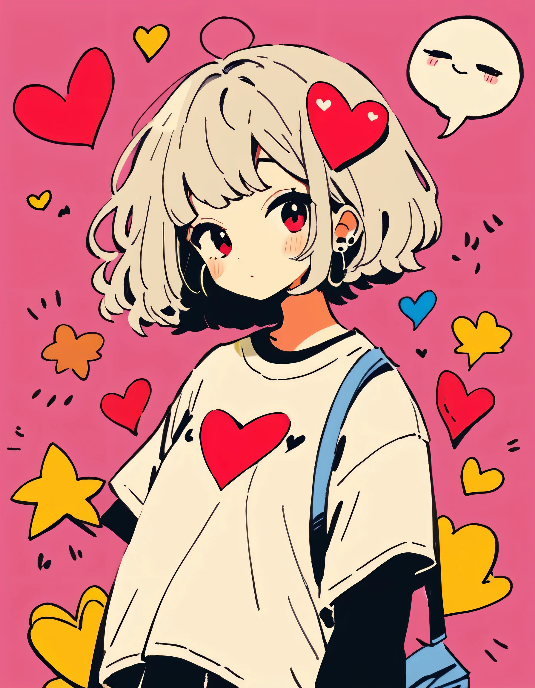 Mika Pikazo style, Simple Line Initialism,Abstract art,Urban Background, colorful hearts ,(((The most beautiful girl of all time))), Sweet face. Lips in love