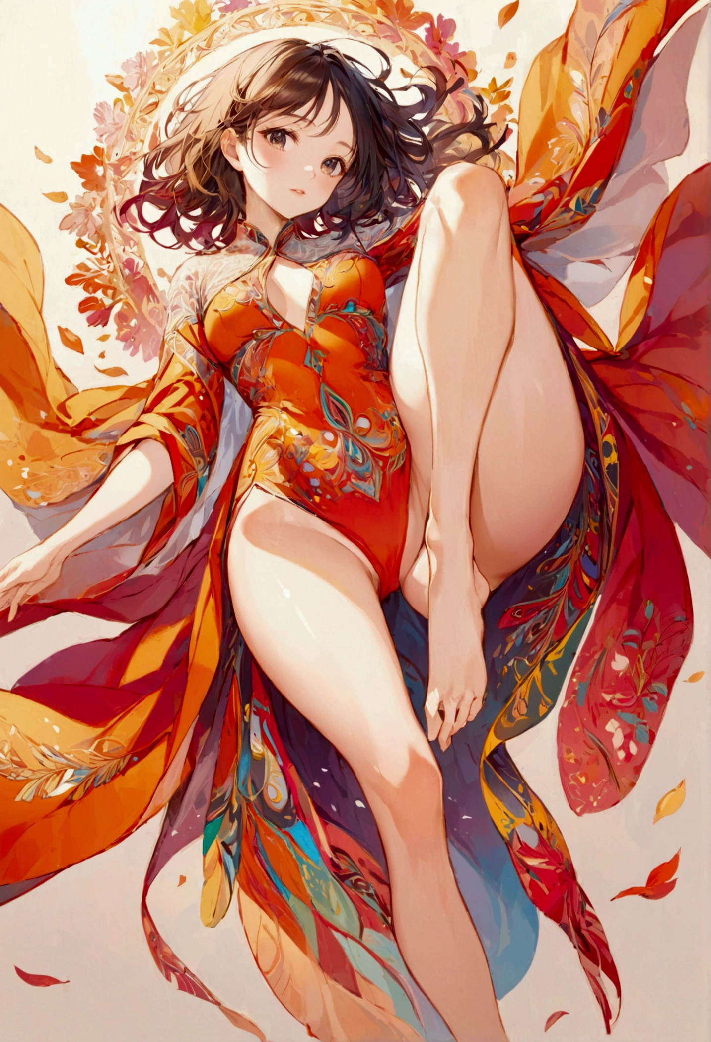 Legs open to the left and right