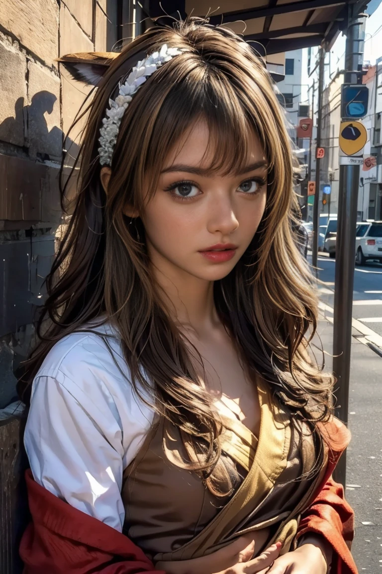 Small fox ears、((Tanned Gal))、((Tanned Gal))、one girl, (a beauty girl, delicate girl:1.3), (************, change:1.3), break,((Shrine Maiden Costume)),(Brown fox ears) break, Definition of very fine particles, (Symmetrical eyes:1.3), break, (alley, Kyoto:1.3), perfectly trimmed fingers, break, Small breasts, Brown eyes, Parted bangs, Brown Hair, girl, break, (Eye and facial details:1.0), break, (masterpiece, Highest quality, Very detailed, Detailed face, 8k)