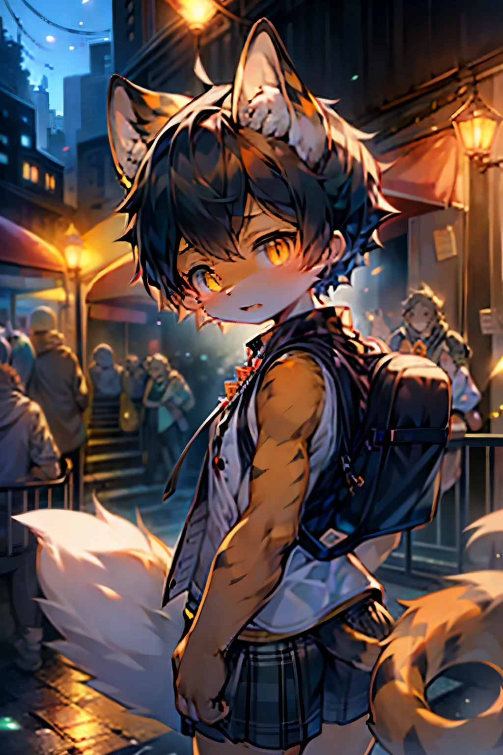 Tiger Girl,Black tiger stripes,Furry girls,Baby girl characteristics,Black hair,Orange Skin,Vest,Short skirt