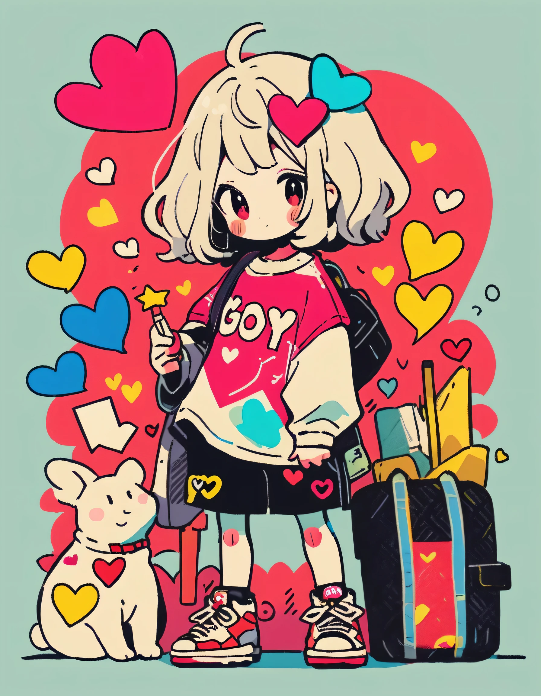 Mai Yoneyama style, Simple Line Initialism,Abstract art,Urban Background, colorful hearts ,(((The most beautiful girl of all time))), Sweet face. Lips in love