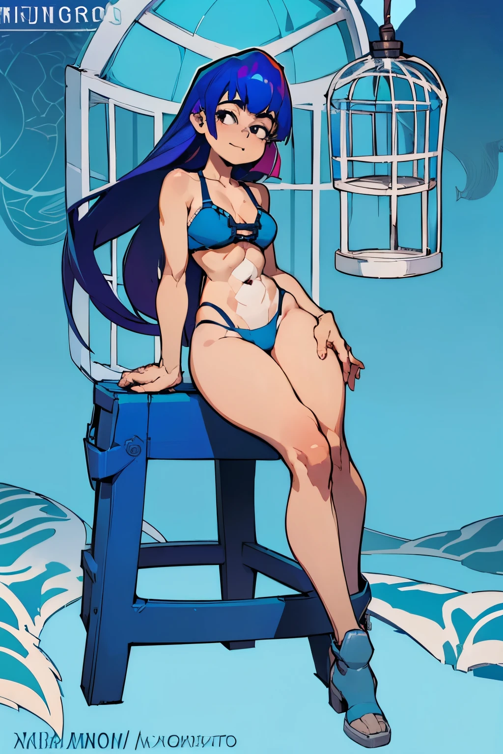 (My Hero Academia Style), (((Miko Kubota))), ((Glitch Techs)), (((1girl))), (((solo))), (((Blue Bandeou bra top))), (((Blue Bandeou bra))), (((Blue Bandeou top))), (((Bandeou Bra))), (((Bandeou top))), (((Blue Top))), Blue Bra))),(((Blue Caged Highcut G-string button))), (((Blue Caged Highcut button))), (((Blue Caged G-string button))), (((Blue Highcut G-string button))), (((Blue Caged button))), (((Blue Highcut button))), (((Blue G-string button))), (((Blue Button))), ((sex pose)), (((exposed abdomen))), (((bare legs))), (((bare shoulders))), (((toned legs))), (((light musculature))), (((perfect anatomy))), (((perfect hands))), (((perfect face)), (((Full body photo:1.5))), (((Cowboy Shot))), (((beach background))), (((sea background))),
