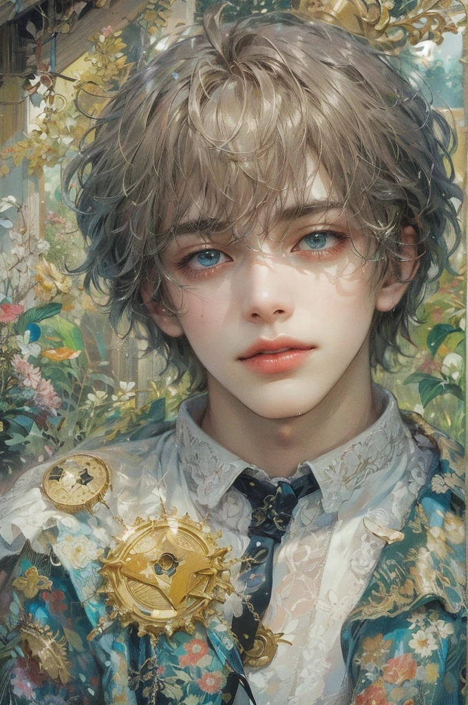 (masterpiece, top quality, best quality, official art, beautiful and aesthetic:1.2), boy, teen, handsome, extreme detailed faces, (fractal art:1.3), colorful, highest detailed, (perfect face), shiny skin, HDR, cantarella, extremely detailed surroundings, 