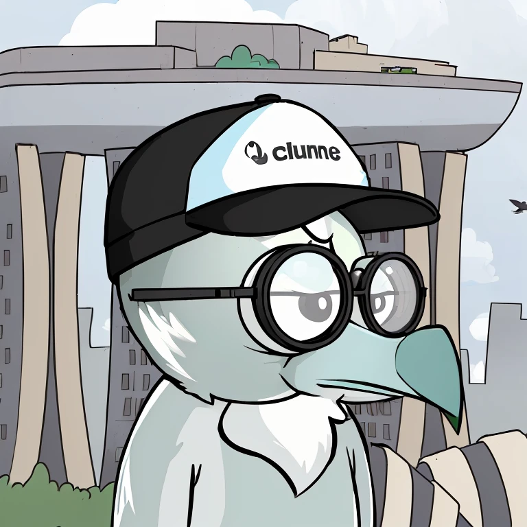 cartoon of a bird wearing a hat and glasses with a camera, seagull wearing luigis hat, pigeon, chef platypus, tourist, platypus, avian!!! fursona, inspired by Karl Pümpin, in cartoon style, plump, dumb, anthropomorphic bird,  pfp, plumbus, anthropomorphic penguin