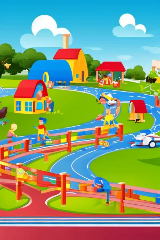 illustration for a children's game, where people care for animals