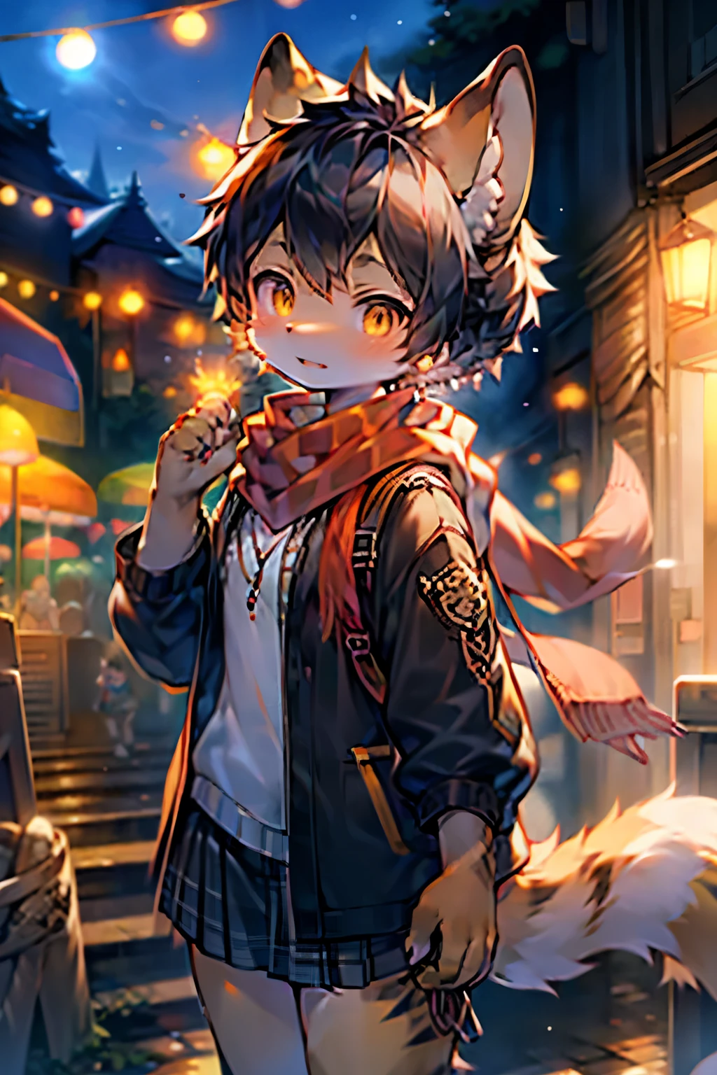 Tiger Girl,Furry girls,Baby girl characteristics,Black hair,Orange Skin,Vest,Short skirt