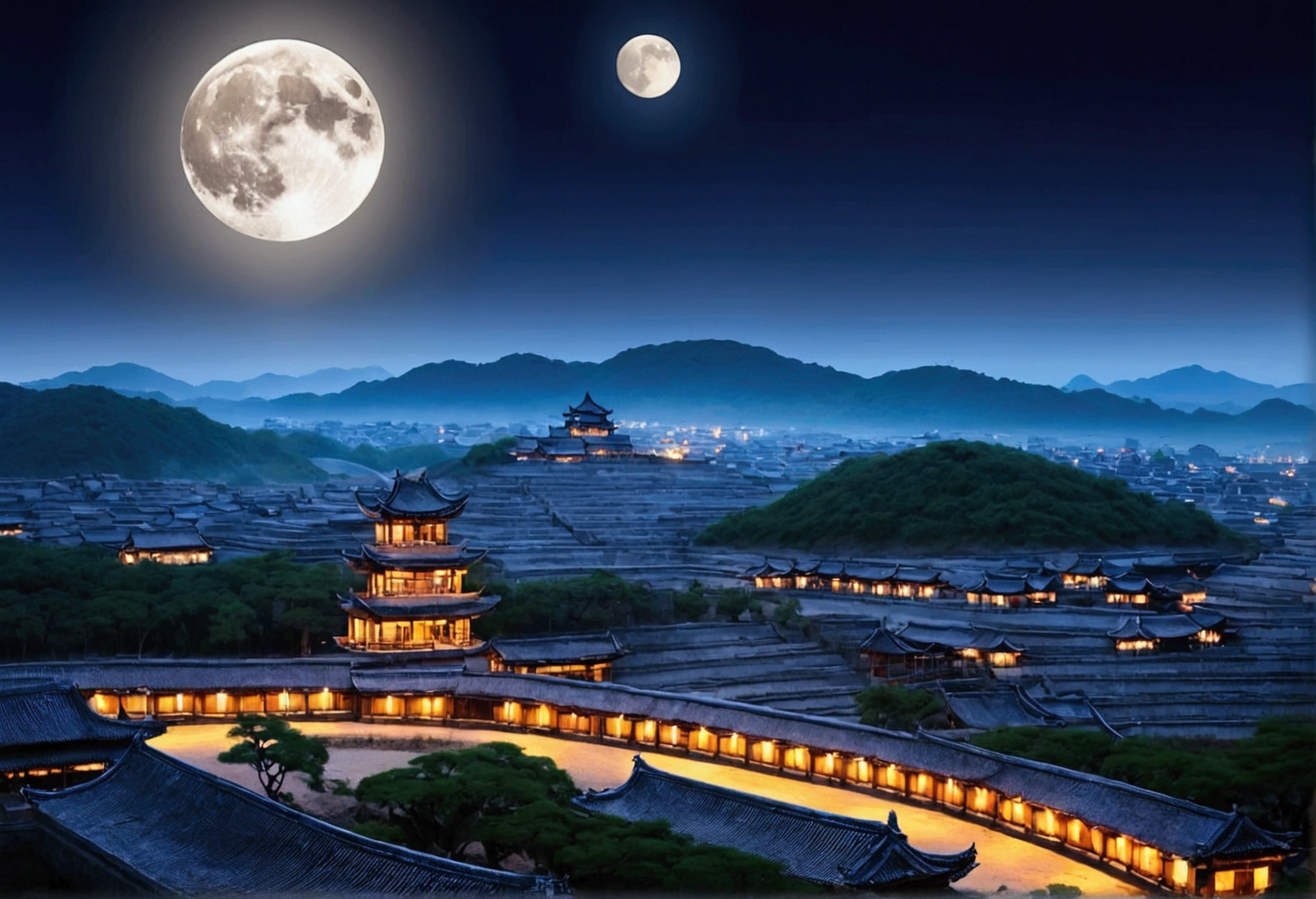 Ancient City、landscape、No people、The moon is out、Western
