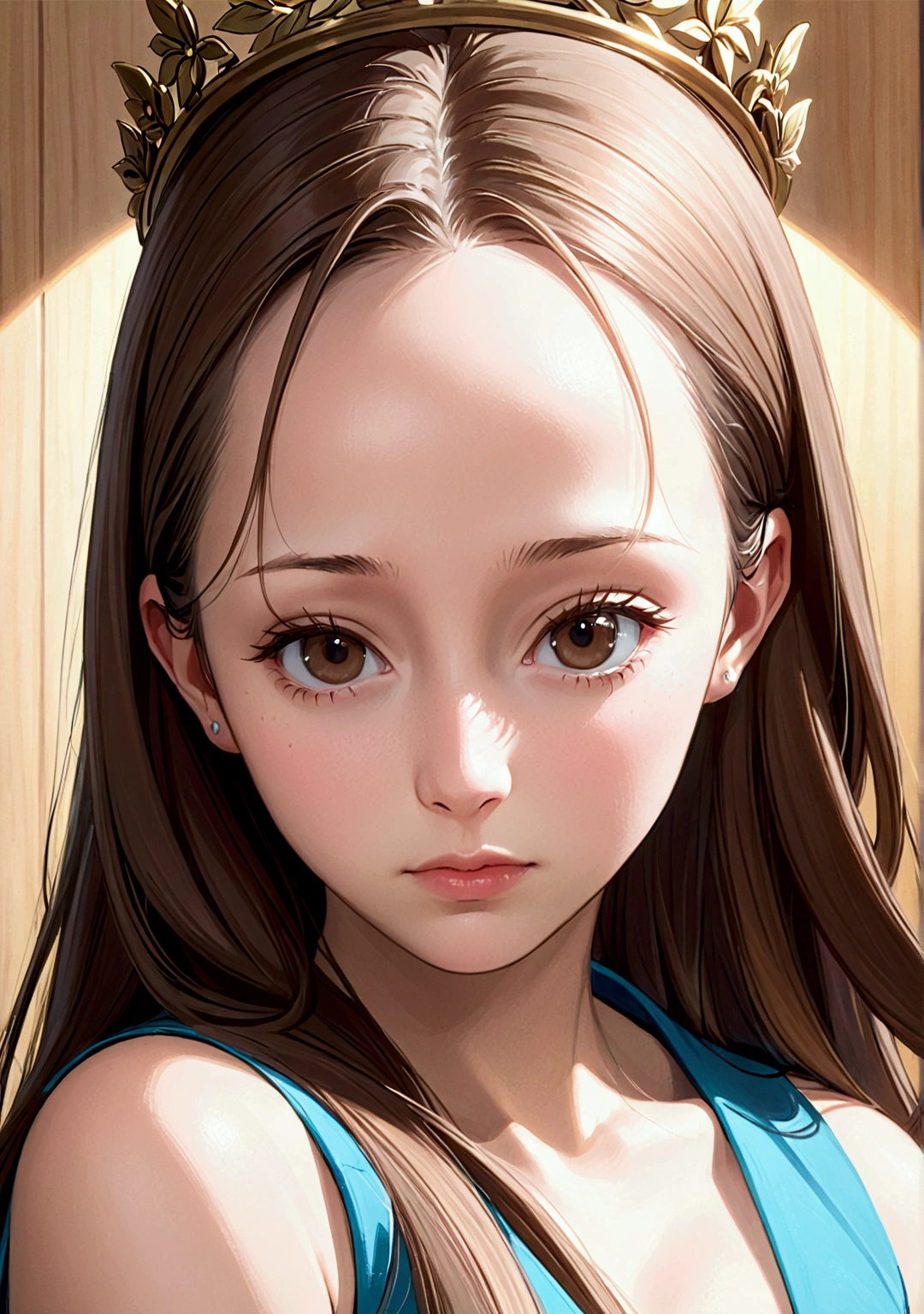 A close-up of Jodi Arias, a young woman with long brown hair, looking intensely at the camera