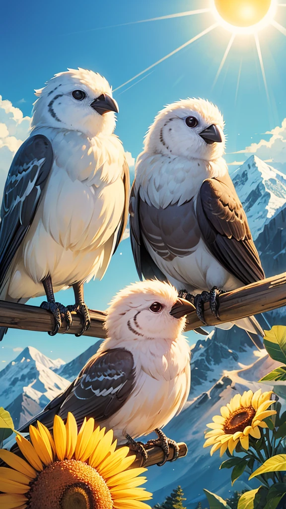 Highest quality, bird, Mountain々, Bright big sun, peace, prayer, Everybody's waving their hands to the sky, (Dragon Ball)