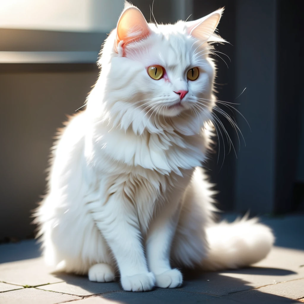 Cute white cat, 8k, Highest quality, masterpiece, Highest quality, Natural lighting, Full body photo, anime