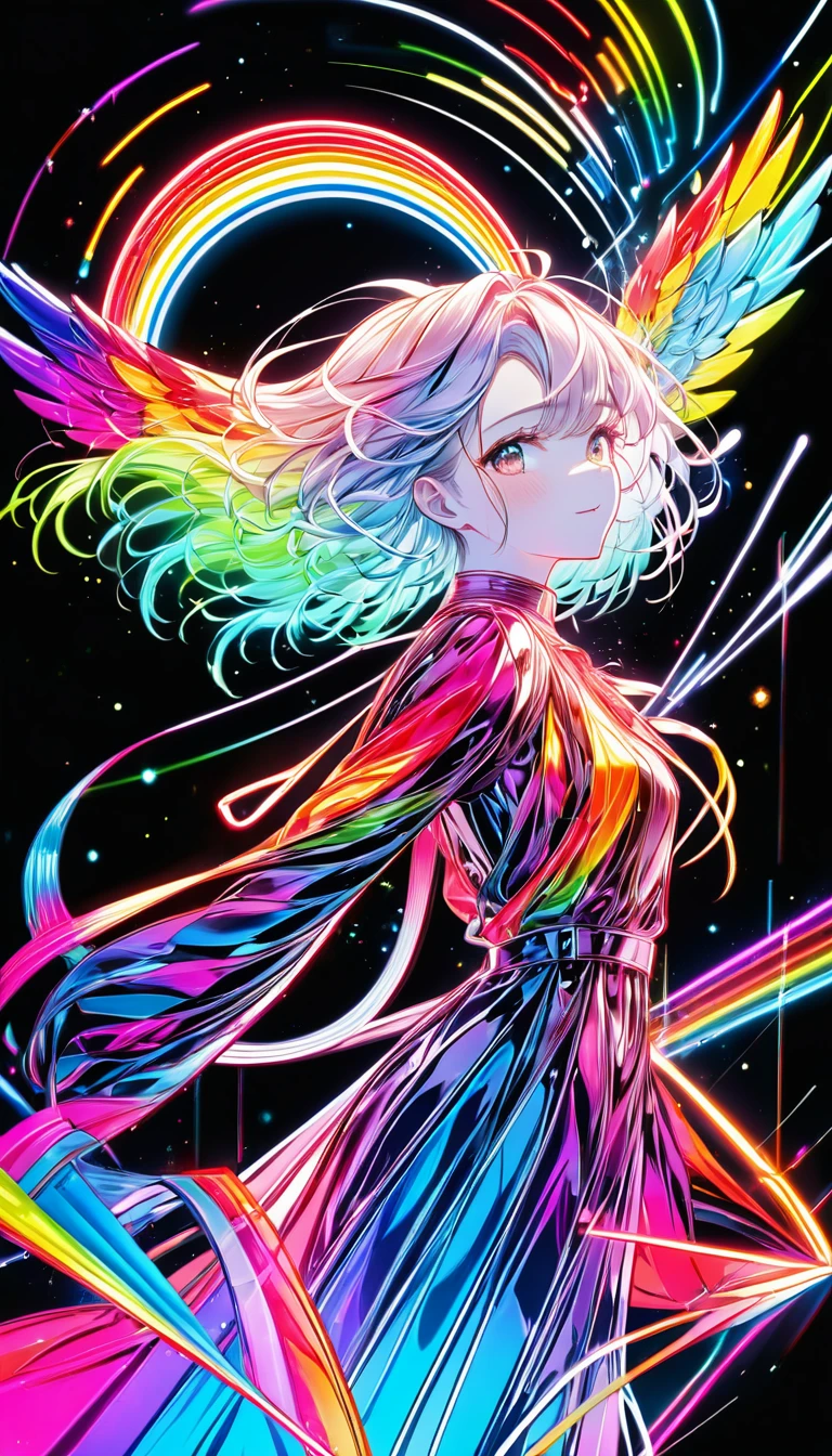 Line art, Rainbow neon effect, cowboy, 2.5D, delicate and dynamic