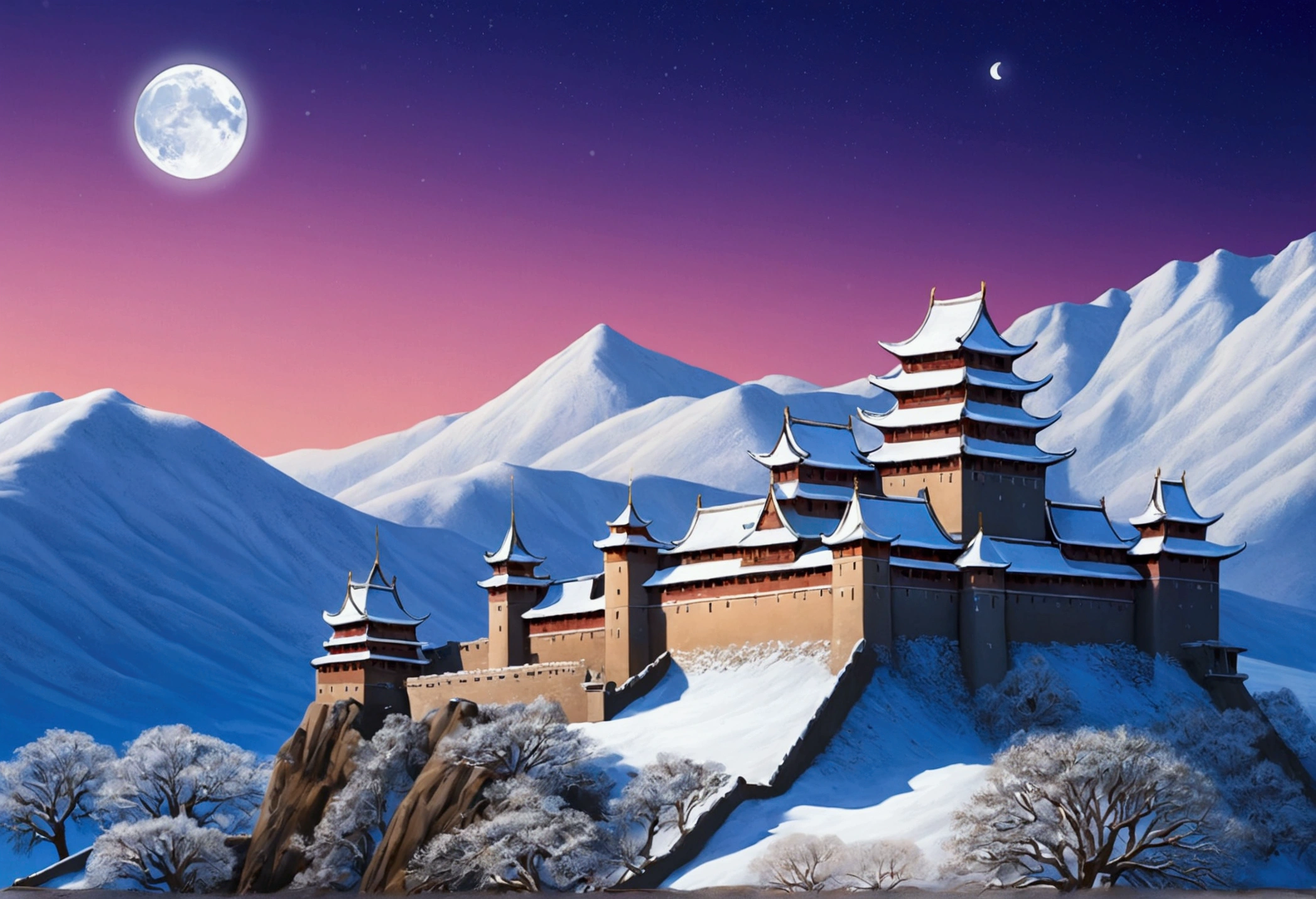 Western Castle、Snow Scene、The moon is out、No people