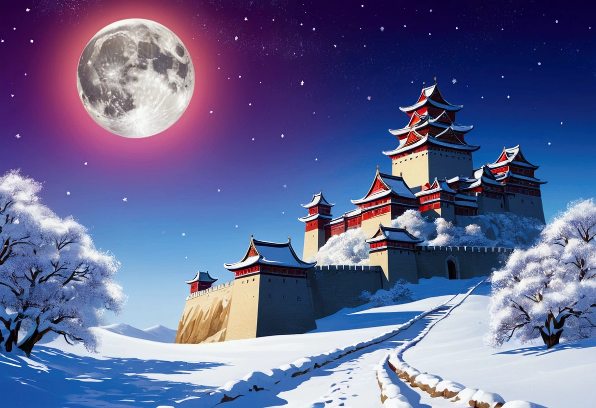 Western Castle、Snow Scene、The moon is out、No people
