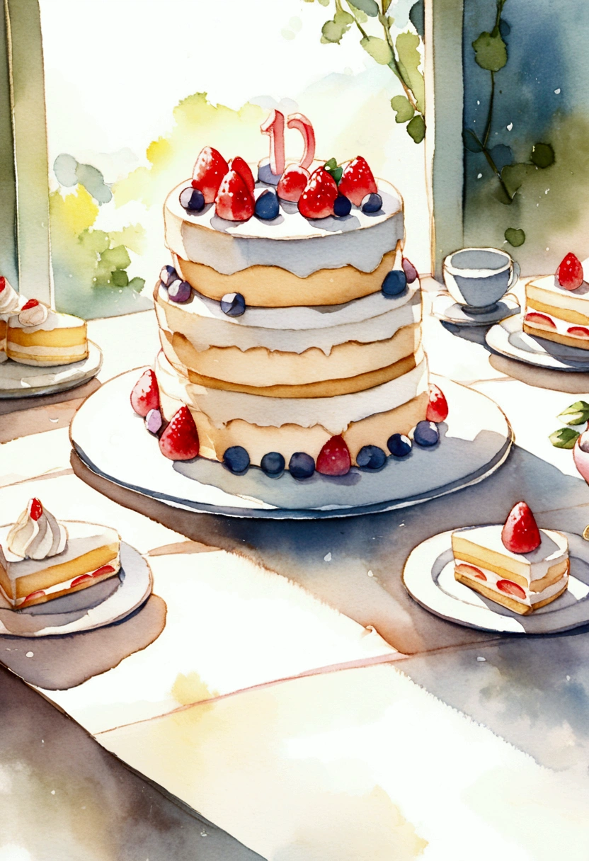 birthday cake White shortcake whole cake Picture books watercolor