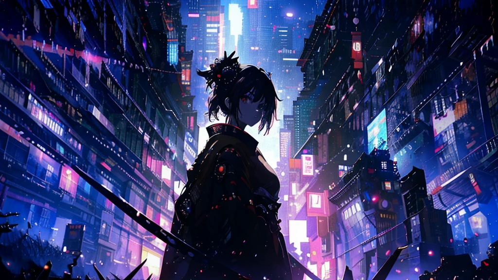 anime, anime, demon, sword, red, black, art, artwork, artwork, digital, artwork, digital art, digital painting, digital art, very beautiful cyberpunk samurai, demon samurai, neon samurai, cyberpunk samurai, demon samurai warrior, badass anime 8 k, she is holding a katana sword, portrait of a cyberpunk samurai, cyberpunk geisha, cyborg samurai