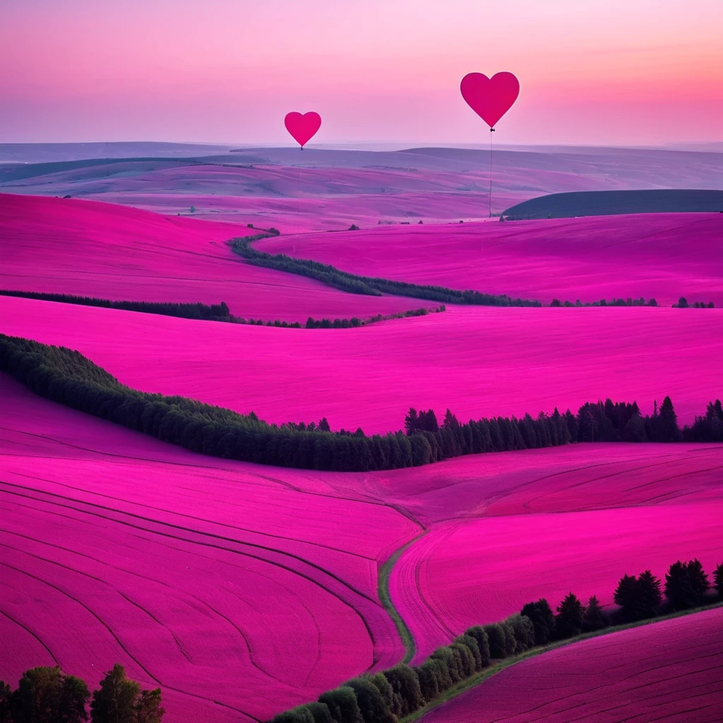 Heart-shaped landscape, pink