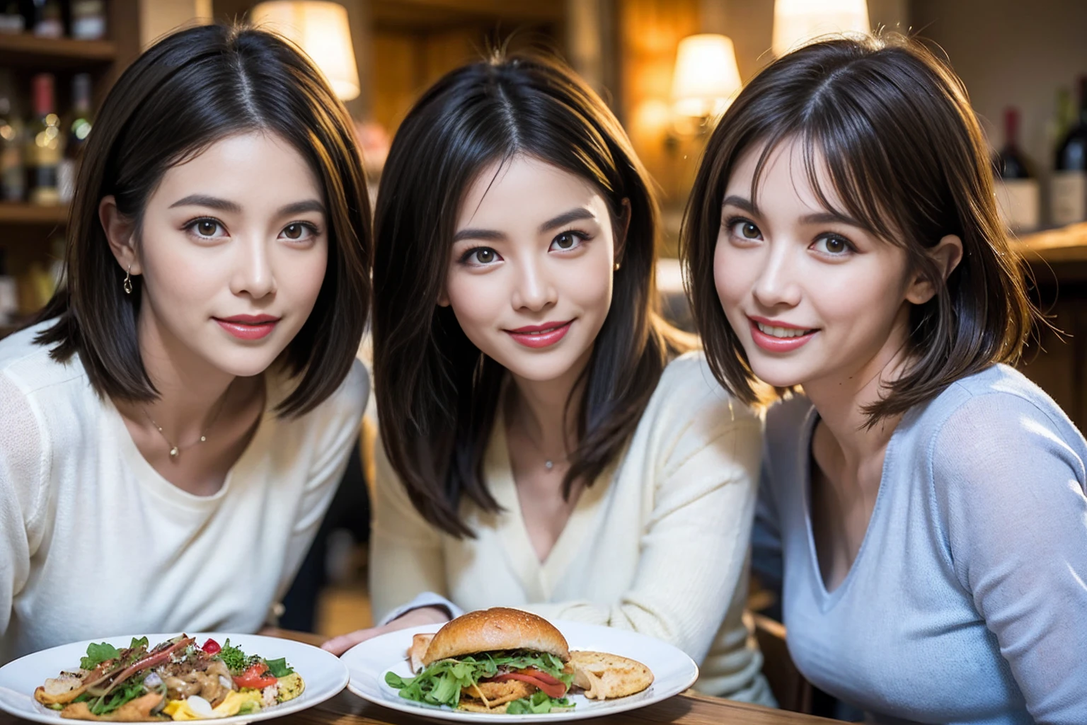 （Realistic:1.1）,(masterpiece,Highest quality)，8k,(49 years old), 51 years old, Model Couple、actress/actor、Tight waist,Upper Body,full-course dinner、wine 、Amazing view of the sunset sky and clouds、Perfect Anatomy, Brown Hair, short hair,Random Hairstyles,((Highly detailed face and eyes:1.2))，Perfect golden ratio face，Long sleeve shirt、dress,(smile:1.2)、Shortcuts、cute、(Realistic, Intricate details:1.2), A bright smile、short hair,Bright Face、赤wine 、Appetizers、Italian food、wine bottle、Champagne、スパークリングwine、(slimな顔), (The body is slim), (Brown Hair), (Shortcuts),  Upper Body, 白wine, slim, wineグラス, 