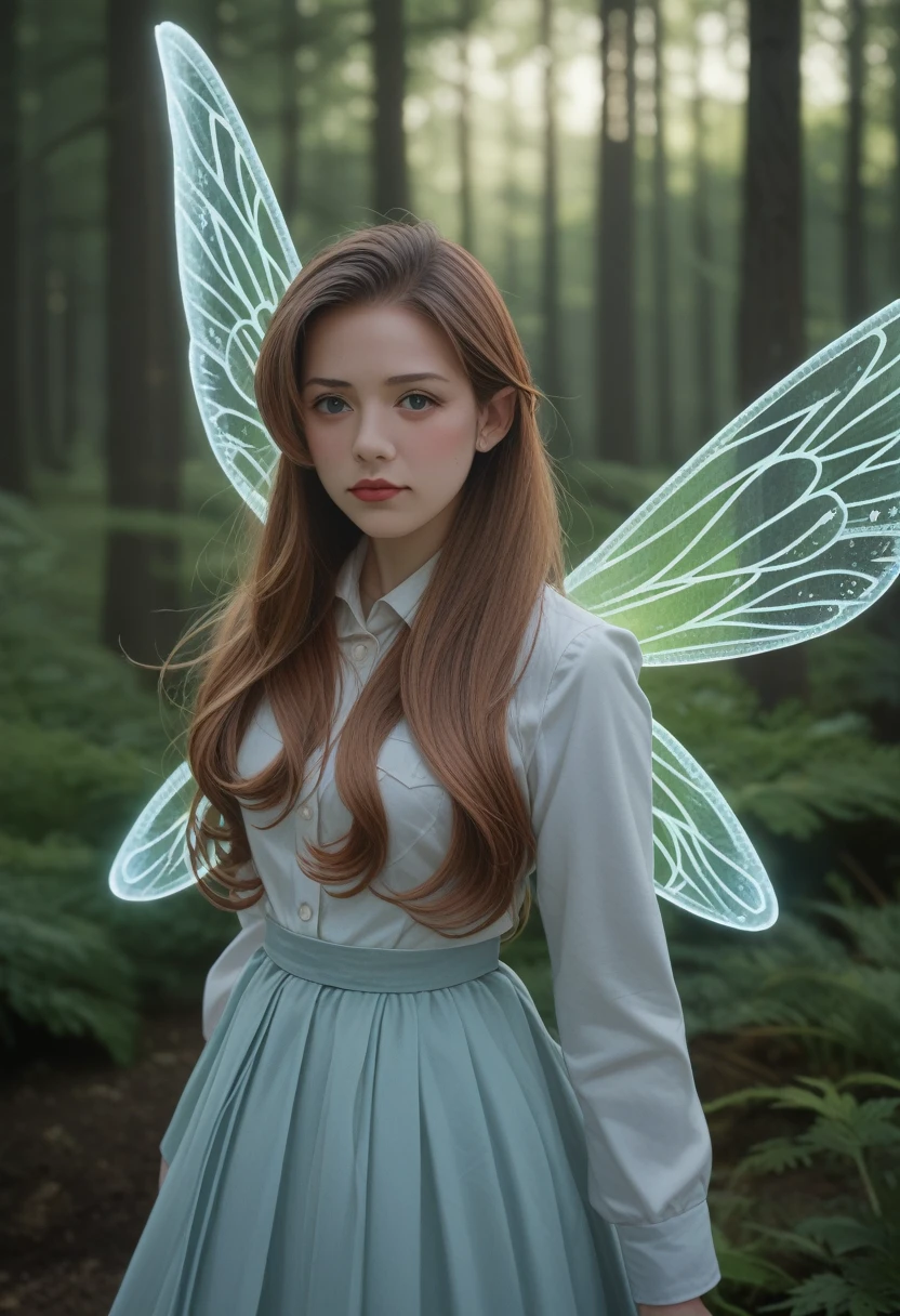Roseleslie woman as a fairy,(Very detailed:1.2),(best quality:1.2),(8K:1.2),Clear focus,(Subsurface scattering:1.1),Award-winning photos,Professional portrait photography,(Close-up shot:1.1) (Glowing bioluminescent forest:1.2),Rainbow fairy wings,Sultry expression (Very detailed的背景:1.2),(Magical Fantasy:1.0), (The Nolin Case:1.1),(Analog style:1.1),(Model shooting style:1.2),Dramatic Lighting