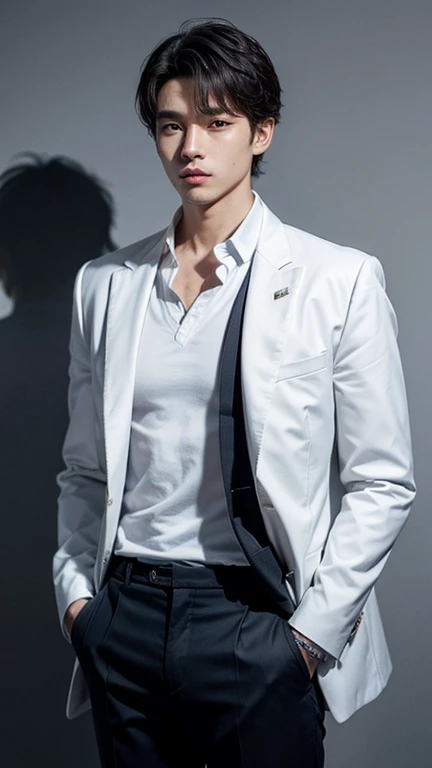solo , 1man , thai man , white jacket , blue shirt with collar , black trousers