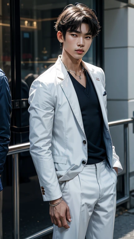 solo , 1man , thai man , white jacket , blue shirt with collar , black trousers