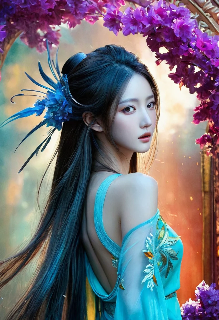 <(Digital watercolor Illustration of a (oriental beauty), by JB, Waterhouse, Carne Griffiths, Minjae Lee, Ana Paula Hoppe, Stylized watercolor art, Intricate, Complex contrast, HDR, Sharp, soft Cinematic Volumetric lighting, flowery pastel colours, wide long shot, perfect masterpiece:):1.0, (upper thighs shot:1.3), ((full body)),
<(detailed matte painting, deep color, fantastical, intricate detail, splash screen, complementary colors, fantasy concept art, 8k resolution trending on Artstation Unreal Engine 5):0.9,