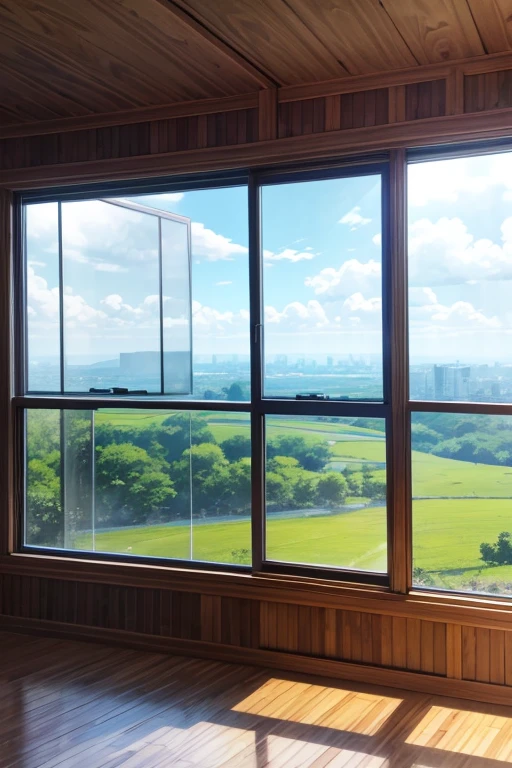 Transparent Canvas - **overview**: Painting on a clear glass canvas。
- **picture**: A vast landscape seen through a glass window。A pale color reflects in the window。

