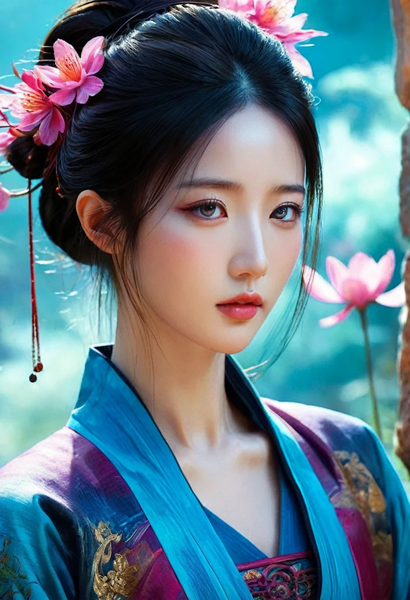 <(Digital watercolor Illustration of a (oriental beauty), by JB, Waterhouse, Carne Griffiths, Minjae Lee, Ana Paula Hoppe, Stylized watercolor art, Intricate, Complex contrast, HDR, Sharp, soft Cinematic Volumetric lighting, flowery pastel colours, wide long shot, perfect masterpiece:):1.0, ((full body)), looking into distance,
<(detailed matte painting, deep color, fantastical, intricate detail, splash screen, complementary colors, fantasy concept art, 8k resolution trending on Artstation Unreal Engine 5):0.9,