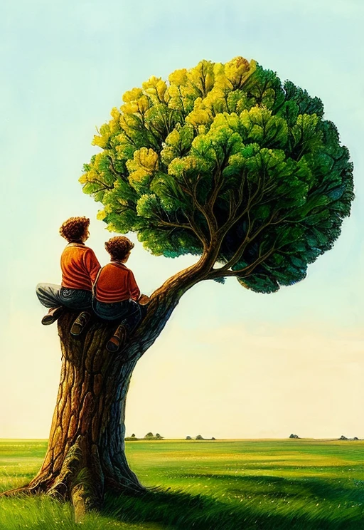 Two brothers, mr grew on a tree, Green tree, beautiful plains 