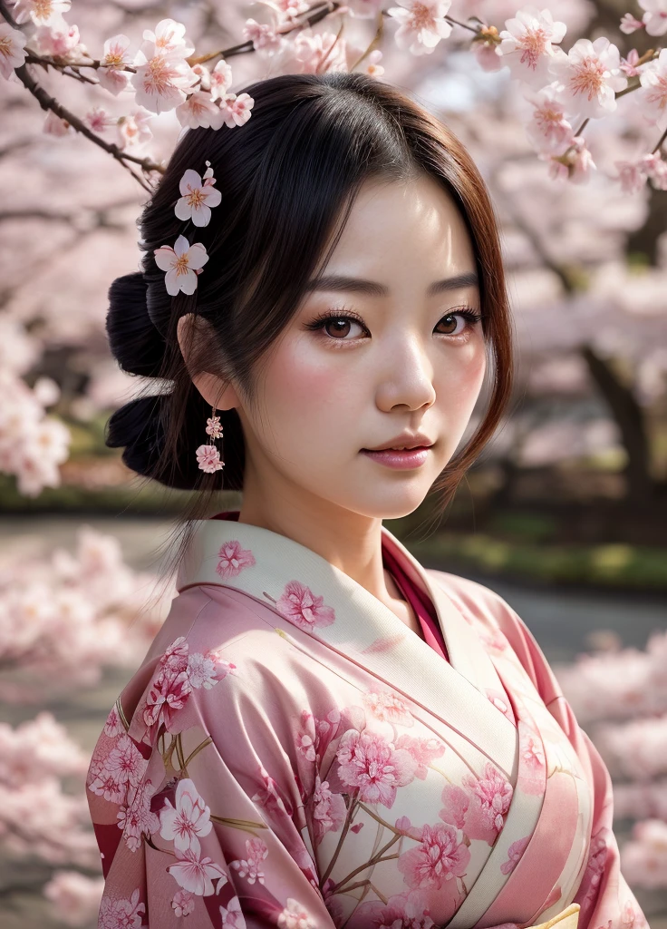 a beautiful japanese woman in a kimono standing under a cherry blossom tree,1girl,detailed facial features,beautiful eyes,beautiful lips,long eyelashes,intricate kimono design,cherry blossoms,detailed background scenery,soft lighting,muted color palette,cinematic composition,highly detailed,photorealistic,digital art,masterpiece
