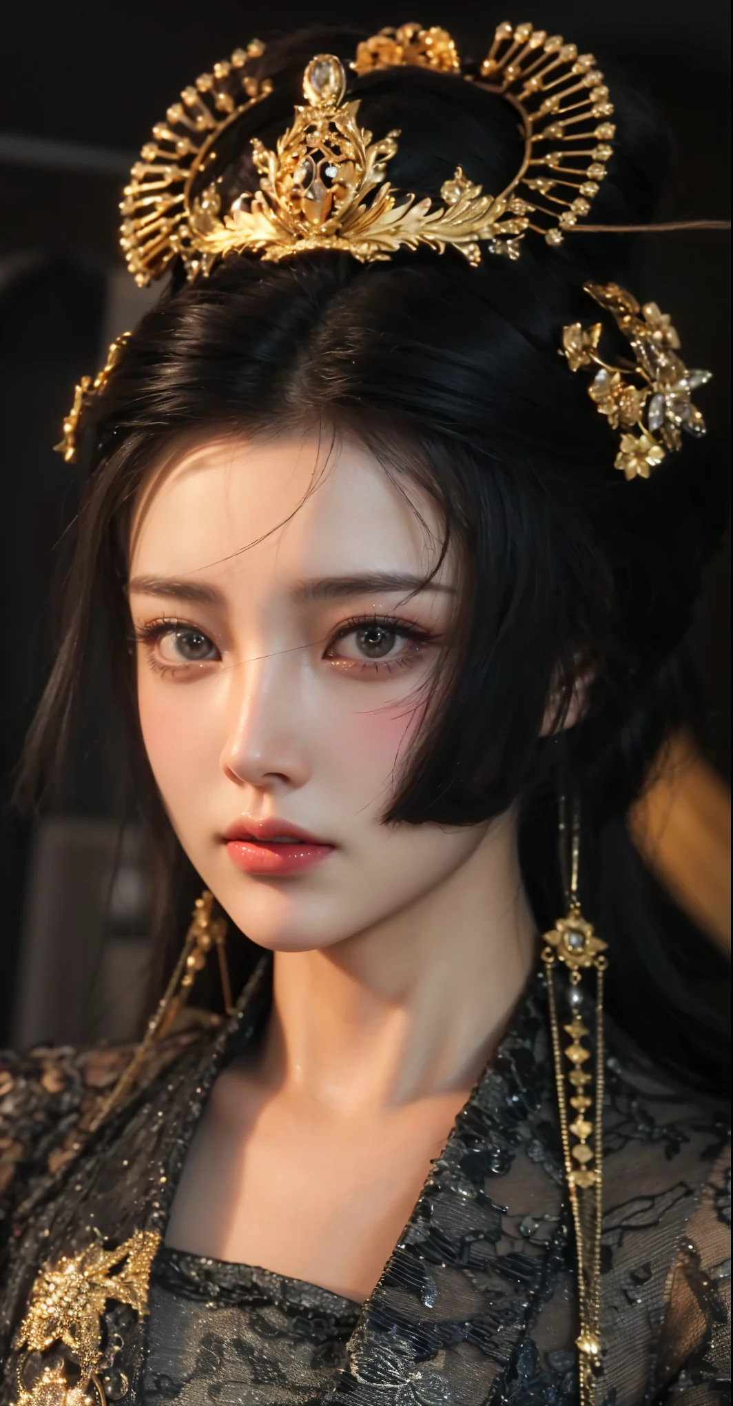 Game Art,CG Animation,Best image quality,Maximum resolution,8K picture quality,(A bust photo),(portrait),(Head close-up),(Rule of Thirds),Unreal Engine 5 rendering works,20 year old girl,((Queen)),The eyes are very detailed,(Large Breasts),Elegance and nobility,Ray Tracing,Game CG,((3D Unreal Engine)),OC rendering reflection mode,4K,Ultra-clear,Translucent lace,Fair and plump figure,Pretty Face,Glossy Gel Coat,身着华贵礼服的Queen,Gorgeous clothing,Luxurious and exquisite jewelry,Colorful makeup,Full figure,Dark red lipstick,精致Gorgeous clothing,Supermodel,Gold Jewelry,Luxurious clothing,Gold and diamond jewelry,The queen wears a gorgeous crown