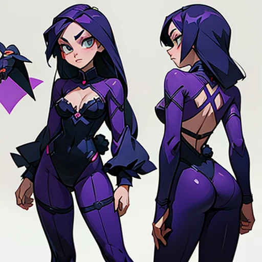 Lingerie design inspired by raven of titans With a bunny suit , in various views (front and back)