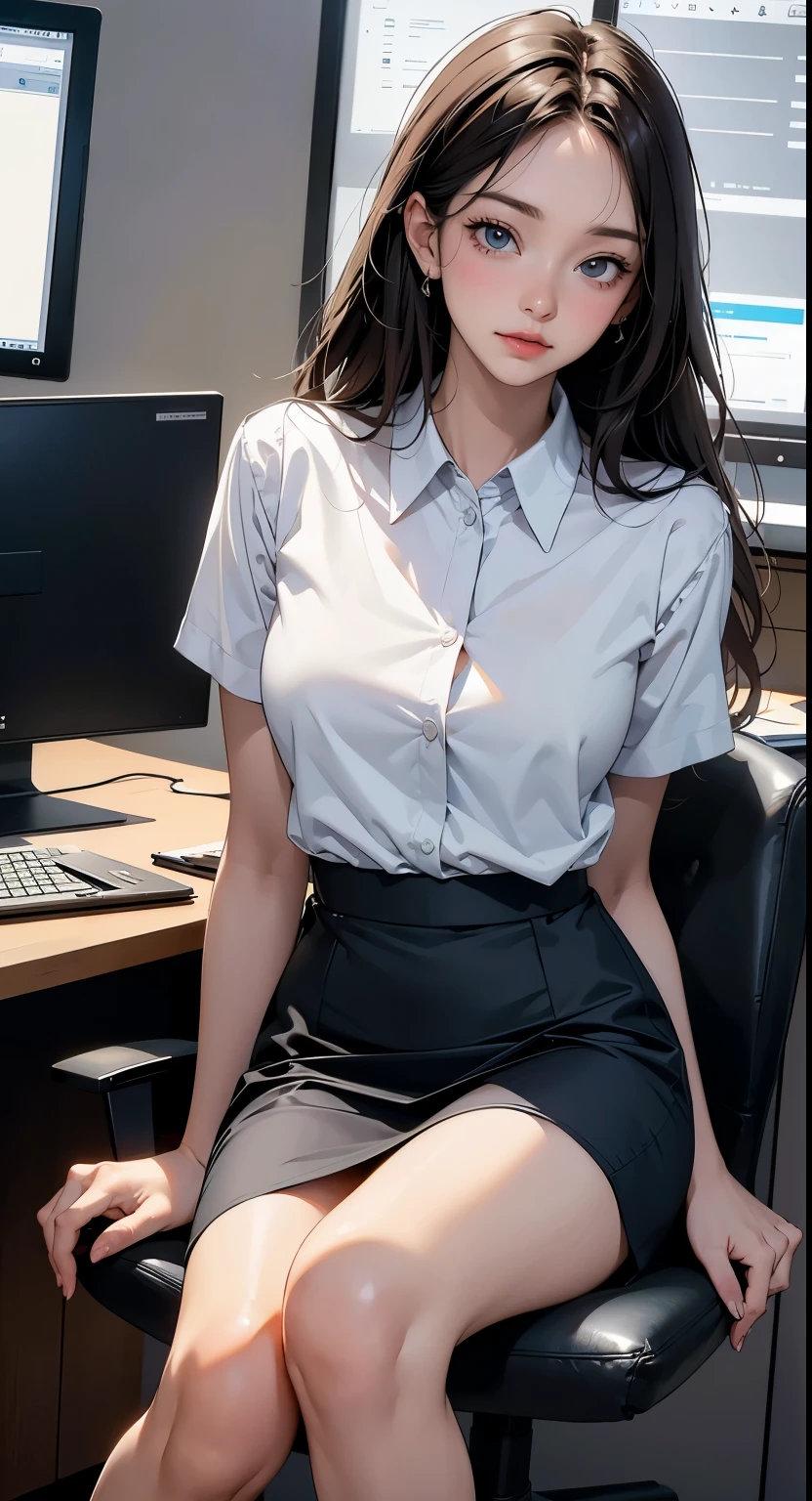 Beautiful Japanese woman in golf wear, Real person, Detailed body, squat, Live Action, Skirt flip, office lady