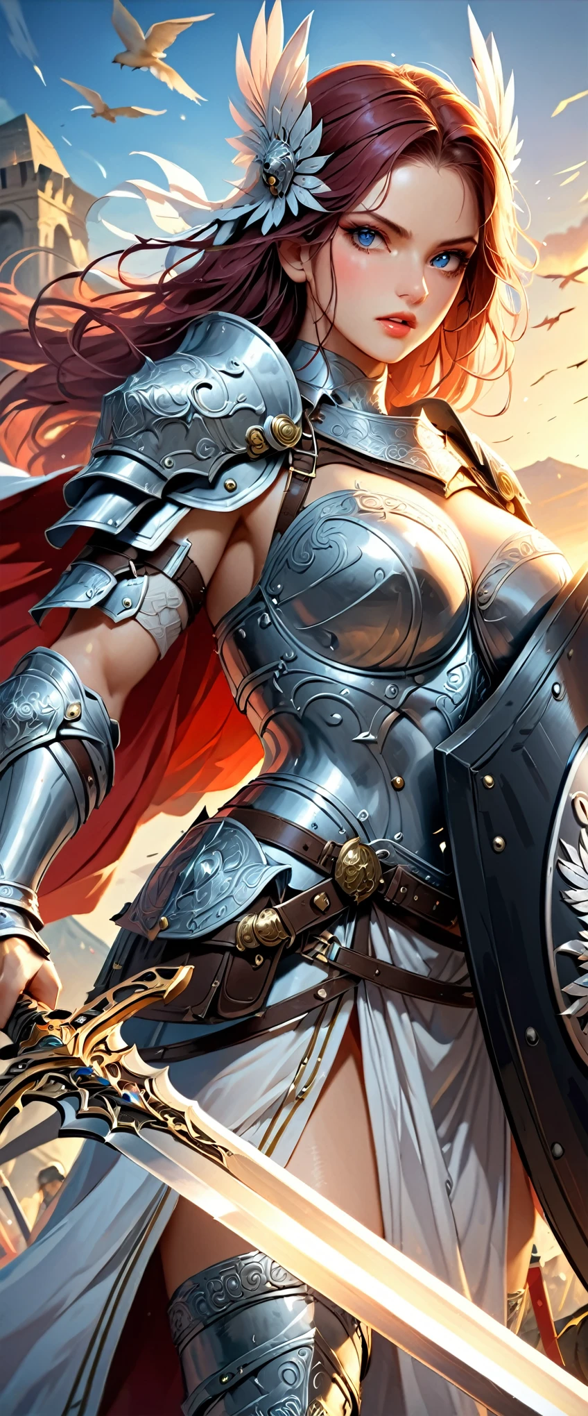 (masterpiece:1.2, Highest quality,Highest quality,Very detailed:1.2),(Best illustrations),8k,wallpaper,woman,Ancient Greeks,(スパルタ軍のwoman戦士:1.6),(Beautiful Face,Detailed face,Brave face,Beautiful Eyes),(Muscular),Beautiful helmet,beautiful armor,(Ready your sword and shield for battle:1.6),(roar:1.6),(Sword and shield:1.6),(Beautiful Hands:1.6),(Detailed hands:1.6),(((Hand,detailed,perfect,perfection,hands))),(dynamic)