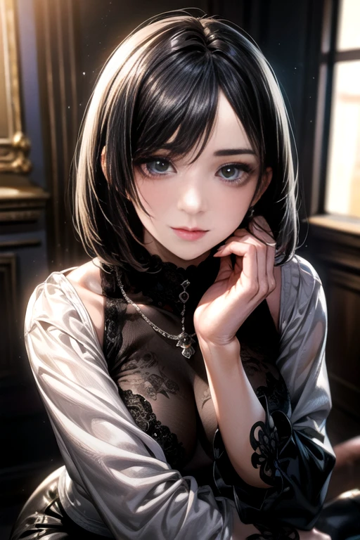(random  pose),(Highest image quality,(8k),ultra-realistic,best quality, high quality, high definition, high quality texture,

(Perfect Hands,Perfect Fingers,Perfect Limbs,Perfect Body,Correct Human Body,Perfect Image Realism,Perfect Anatomy), (Beautiful Elaborate Face,Beautiful Facial Line), (Left to Right Balance) Beautiful Eyes, Eye Focus, perfecteyes, Actress, 

high detail,beautiful detailed,fine detailed,extremely detailed cg,detailed texture,masterpiece,Sense of presence)

BREAK

(25 years old: 1.2), cute smile, made-up face, well-groomed eyebrows, ,
(Glossy smooth hair, black hair, Middle Part short bob: 1.5),(young professional:1.2), mysterious atmosphere, 
(detailed fabric texture, Black Business Jacket, Tight mini skirt,black garter stockings),(huge )

(Silver chain necklace with small black charm, simple silver earrings, silver bracelet), pin-heeled pumps, 
Cinematic brightness, Daytime office district shot with wide angle and depth of field, bokeh,