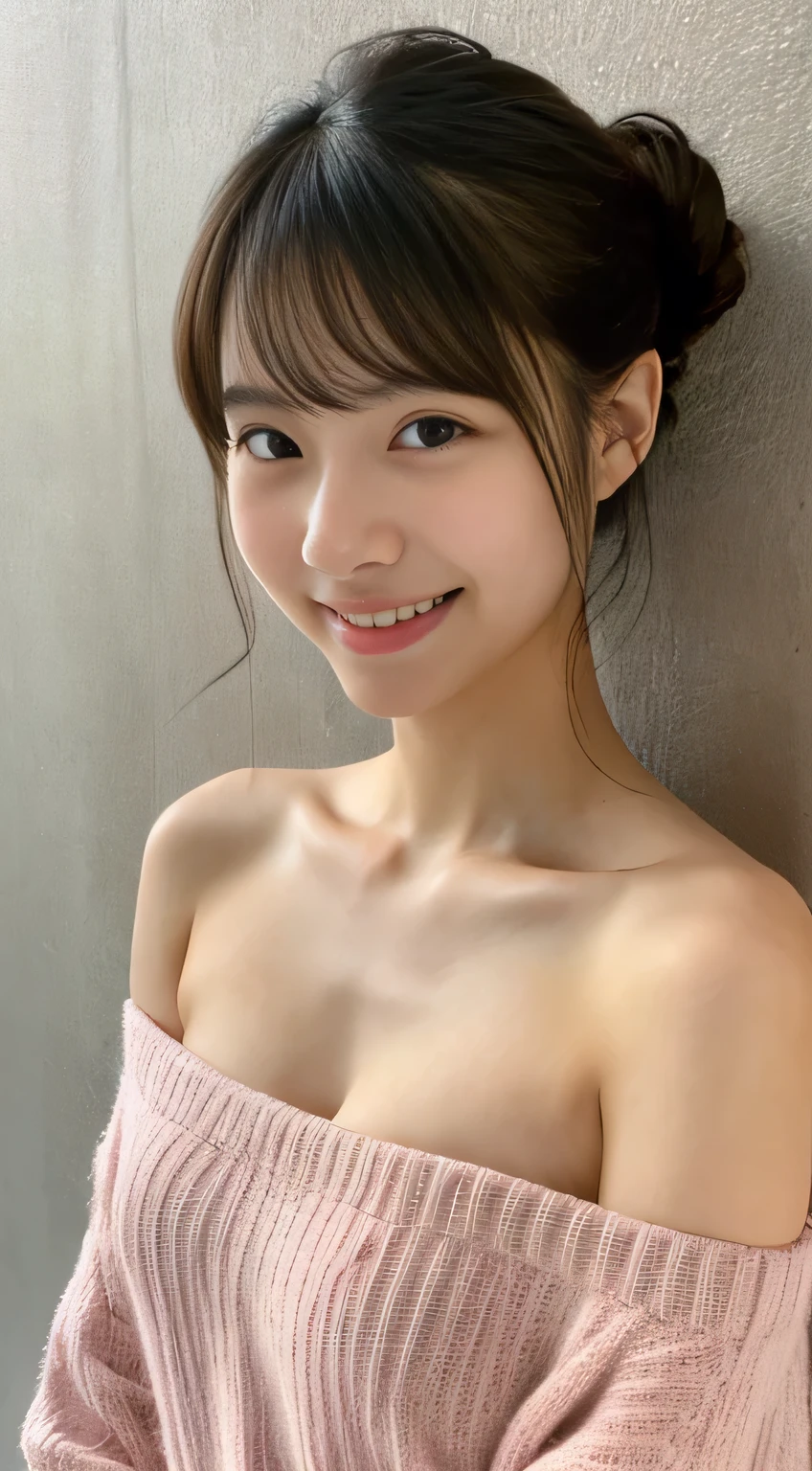 masterpiece,best quality,(Japanese girl),((Beautiful girl)),cleavage,(off shoulder:1.2),(perfect body beauty:1.2),(shy smile),From slightly above,