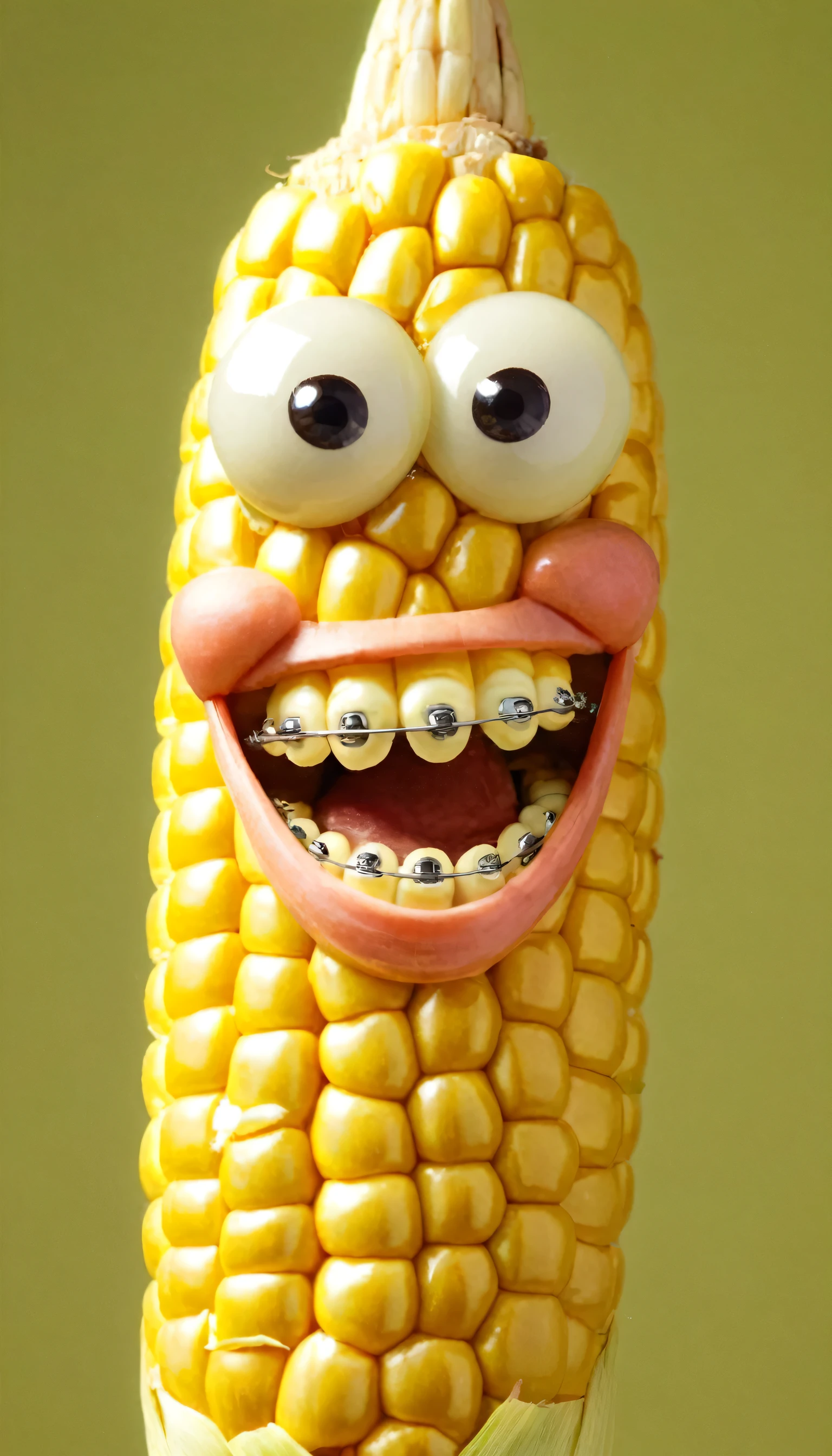 Photo of anthropomorphic corn, Animation, Braces, Smile