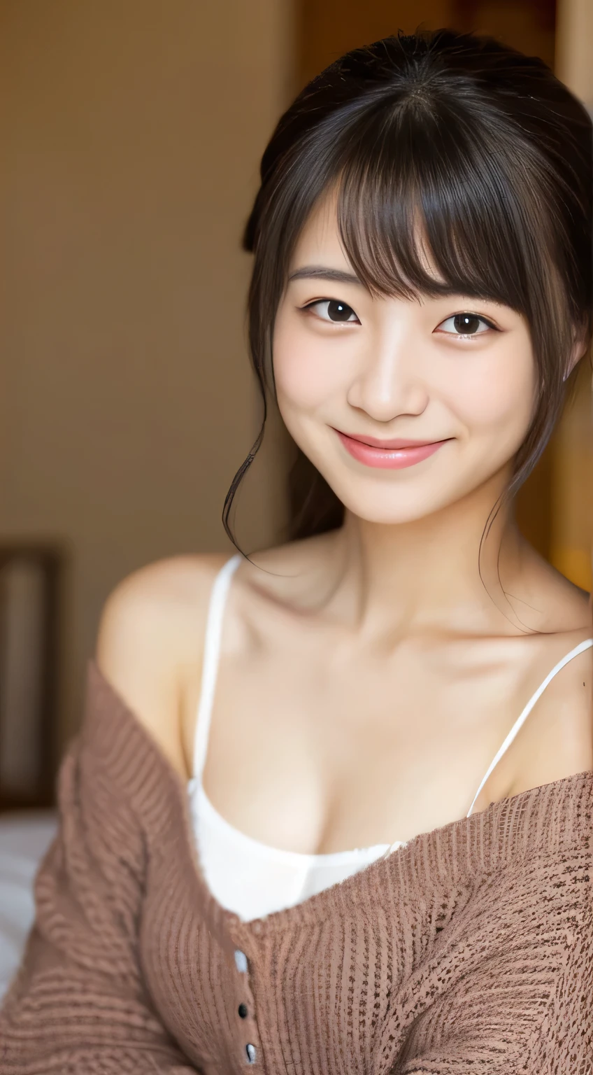 masterpiece,best quality,(Japanese girl),((Beautiful girl)),cleavage,(off shoulder:1.2),(perfect body beauty:1.2),(shy smile)
